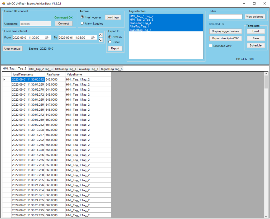 Export Archive Data - Manually export view